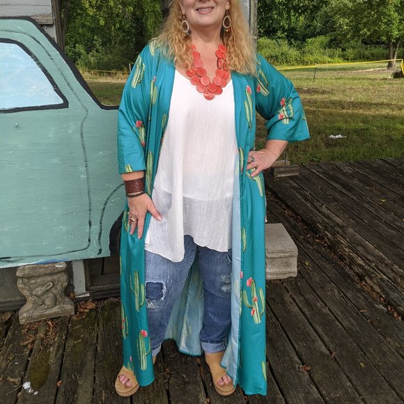 Lucky & Blessed Tops - Cactus Print Duster